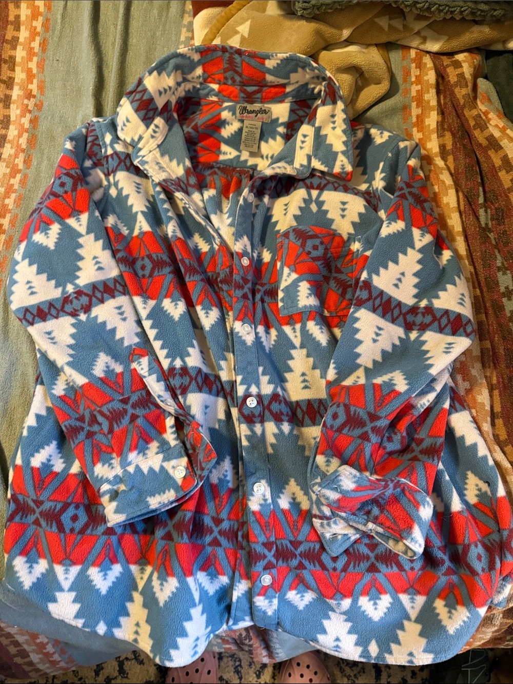 Wrangler womens Blue, pink & White Aztec Fleece shirt